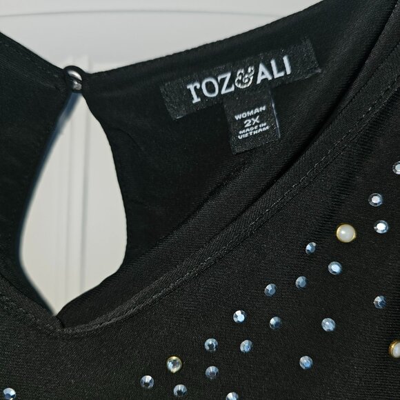 Roz and Ali Slit Sleeve Black Evening Shirt with embellishments - Picture 3 of 7